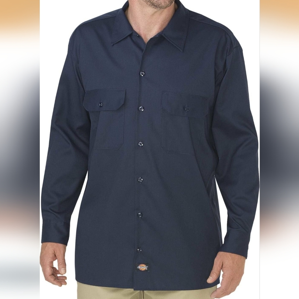 DICKIES Classic Navy Button-Down Shirt for Men Original Fit